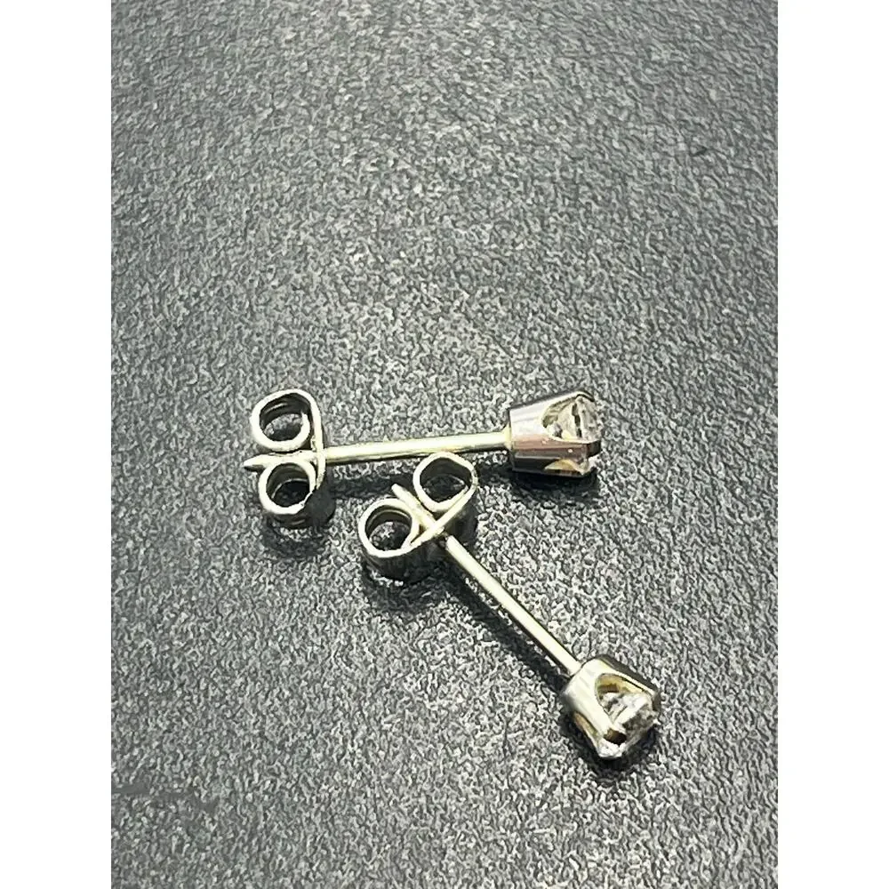 Vintage Studex 585 14k White Gold Clear Cubic‎ Zirconia 3mm Stud Earrings